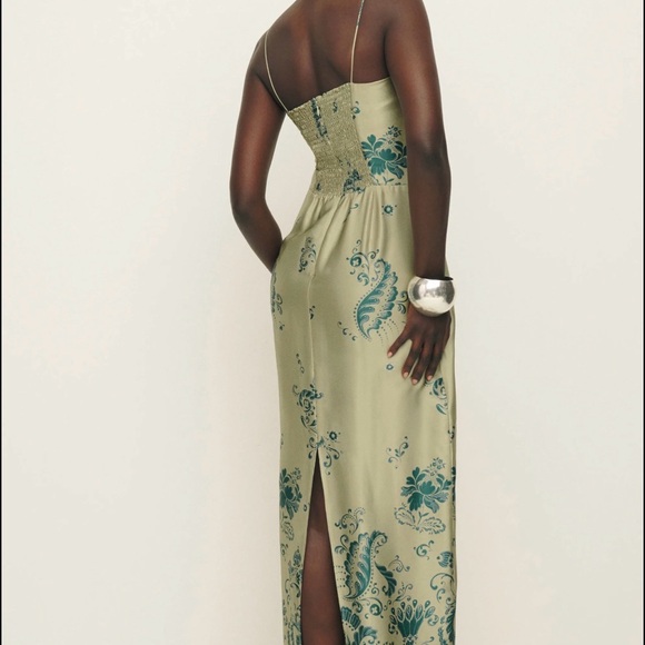 Reformation Frankie Silk Dress Green - Size 10 - Picture 2 of 2